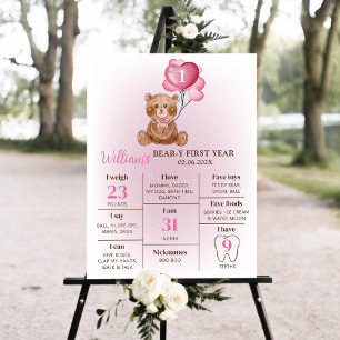 Teddy Bear Balloon First Birthday Milestone Zeiche Poster