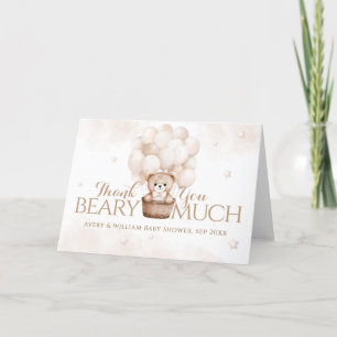Teddy Bear Balloon Gender Neutral Baby Dusche Dankeskarte