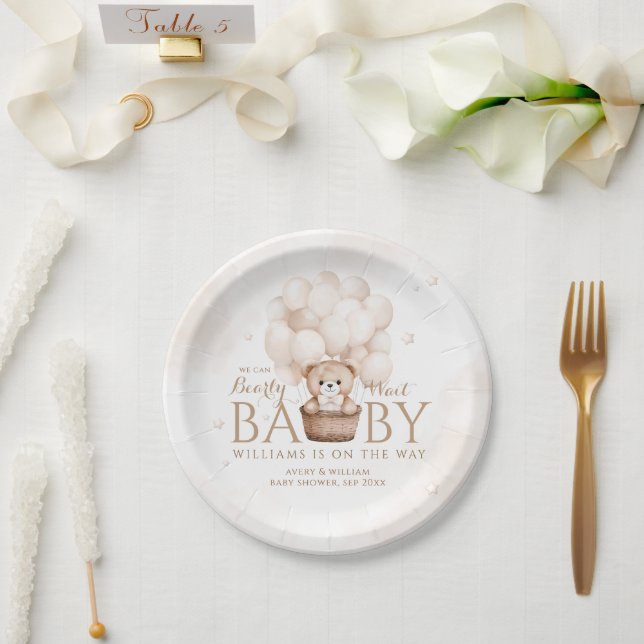 Teddy Bear Balloon Gender Neutral Baby Dusche Pappteller (Hochzeit)