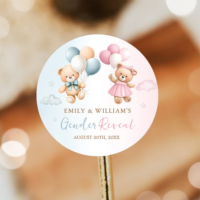 Teddy Bear Balloon Gender Reveal Sticker (Von Creator hochgeladen)