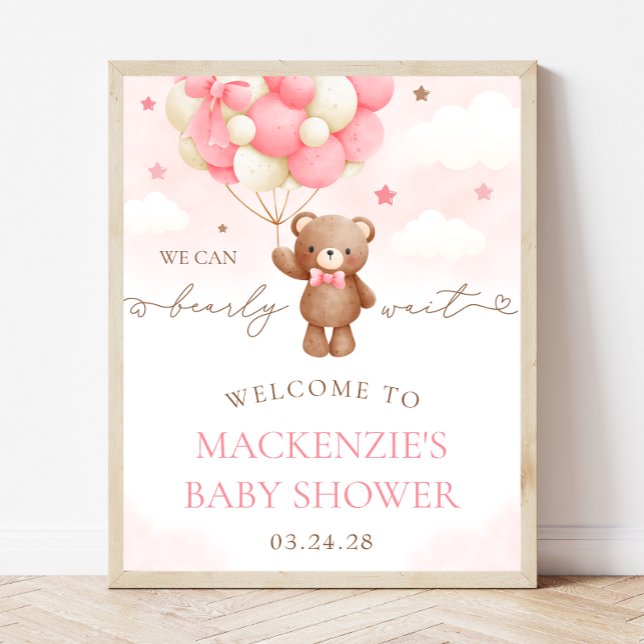 Teddy Bear Balloon Girl Baby Dusche Begrüßungszeic Poster (Von Creator hochgeladen)