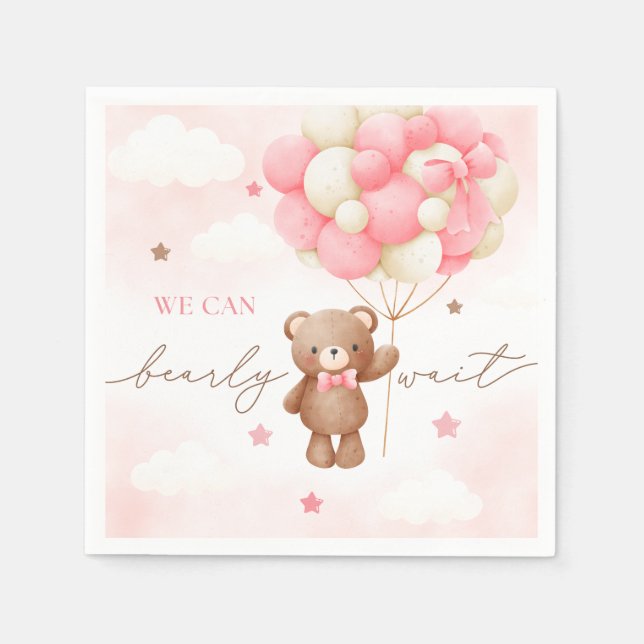 Teddy Bear Balloon Girl Babydusche Napkins Serviette (Vorderseite)
