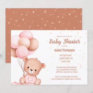 Teddy Bear Balloon Girls Babydusche Einladung