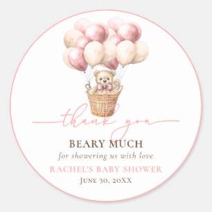 Teddy Bear Balloon Pink Babydusche Danke Runder Aufkleber