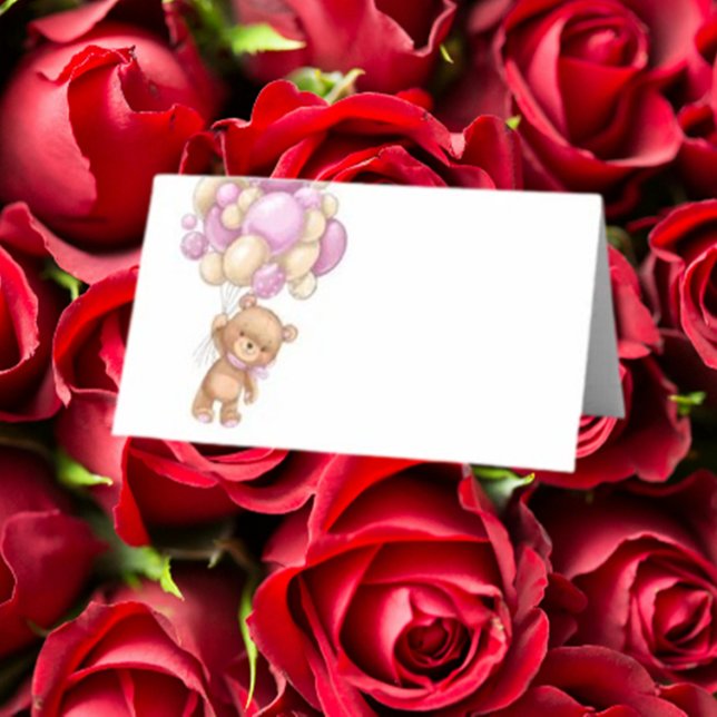 Teddy Bear Balloon Pink Platzkarte (Add a charming touch to your event with the pink  teddy Bear Balloon place card.)