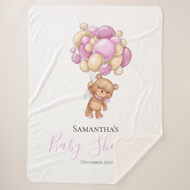 Teddy Bear Balloon PINK Sherpadecke (Vorderseite)