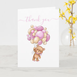 Teddy Bear Balloon PINK White Dankeschön Karte