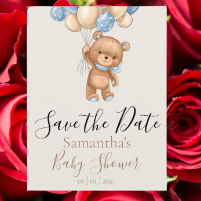 Teddy Bear Balloon Save the Date Postkarte (Announce your special day with a charming teddy bear balloon save the date postcard)