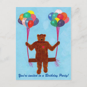 Teddy Bear Balloon Swing Birthday Einladen Postkar Einladungspostkarte