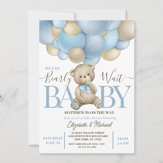 Teddy Bear Balloon Thème Baby shower Invitation (Devant)