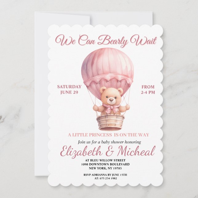 Teddy Bear Balloon Theme Baby Shower Invitation (Devant)