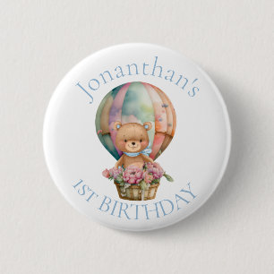 Teddy Bear Balloons 1. Geburtstagskarte Button