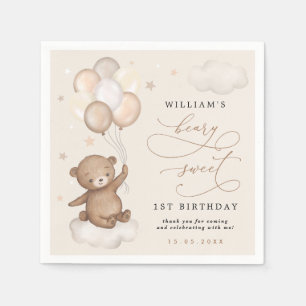 Teddy Bear & Balloons Apricot Creme Brown Geburtst Serviette