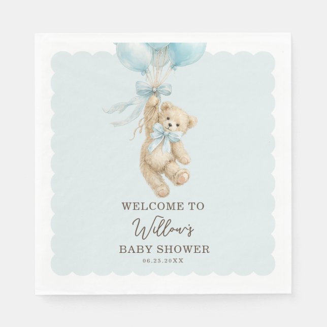 Teddy Bear Balloons Baby Shower Napkins Serviette (Vorderseite)