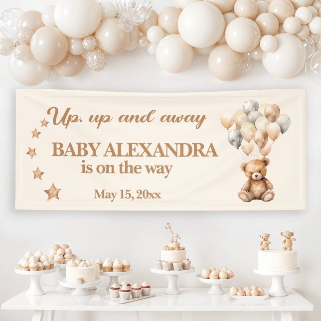 Teddy Bear Balloons Babydusche auf und ab Banner (Up up and away teddy bear and balloons baby shower banner)