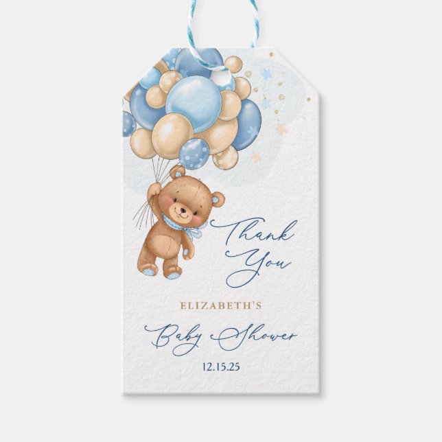 Teddy Bear Balloons Babydusche Danke Geschenkanhänger (Vorderseite)