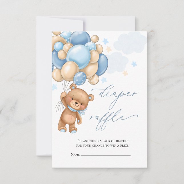 Teddy Bear Balloons Babydusche Windelwanne Mitteilungskarte (Vorderseite)