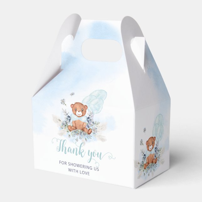 Teddy Bear Balloons Bearly Wait Blue Baby Dusche Geschenkschachtel (Rückseite)