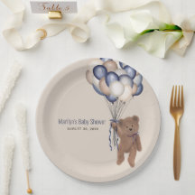 Teddy Bear & Balloons Bearly Wait Blue Baby Dusche