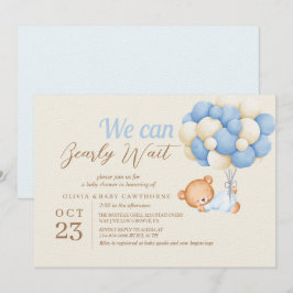 Teddy Bear Balloons Beige Baby Boy Dusche Einladung