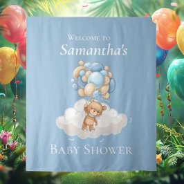 Teddy Bear Balloons Blue Baby Dusche Hintergrund Wandteppich