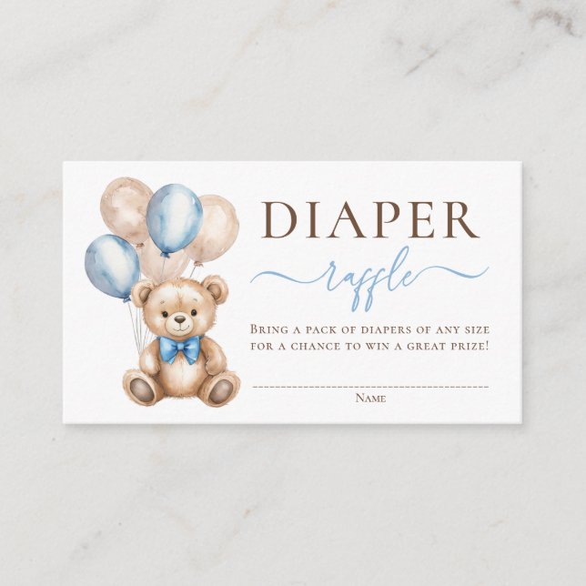 Teddy Bear Balloons Blue Baby Dusche Windelwanne W Begleitkarte (Vorderseite)
