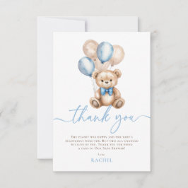 Teddy Bear Balloons Blue Boy Baby Dusche Dankeskarte