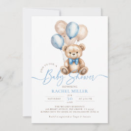Teddy Bear Balloons Blue Boy Baby Dusche Einladung
