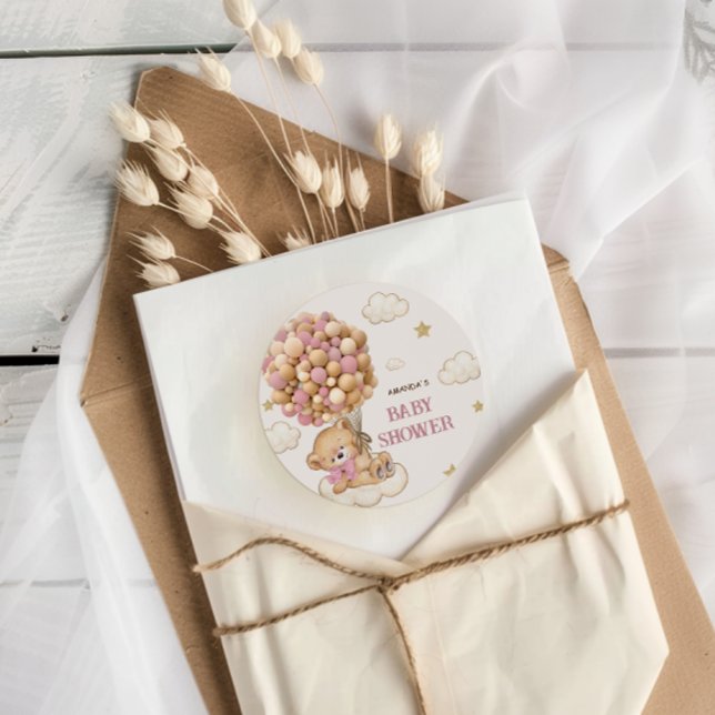 Teddy Bear Balloons Blush Pink Runder Aufkleber (Von Creator hochgeladen)