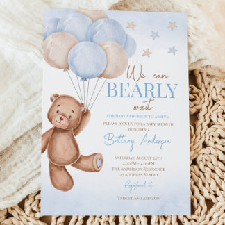 Teddy Bear Balloons Boy Baby Shower Einladung