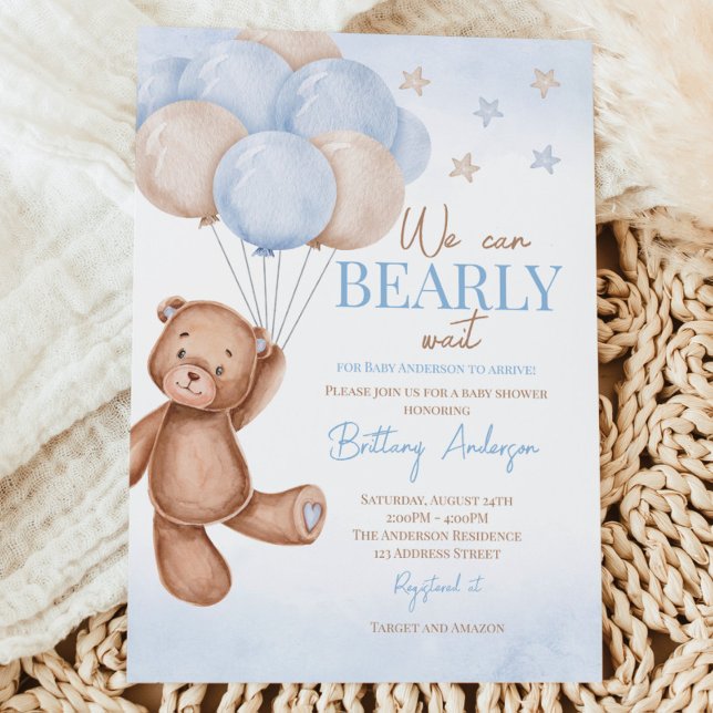 Teddy Bear Balloons Boy Baby Shower Einladung (Von Creator hochgeladen)