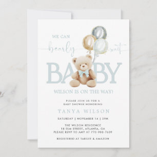 Teddy Bear Balloons Boy Baby shower Invitation
