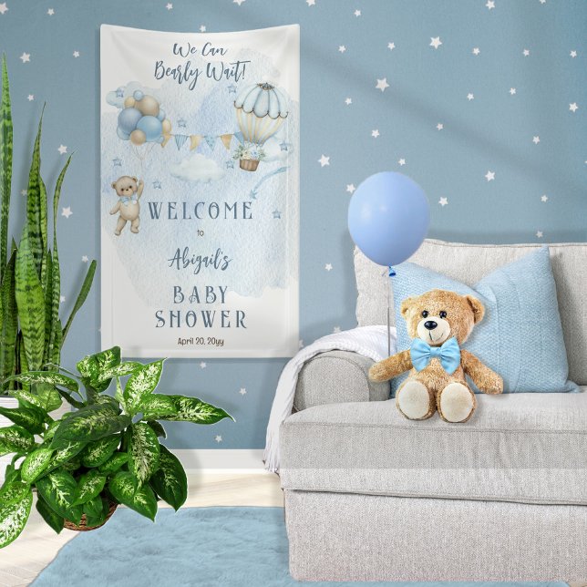 Teddy Bear Balloons Boy Bearly Wait Baby Dusche Banner (Von Creator hochgeladen)
