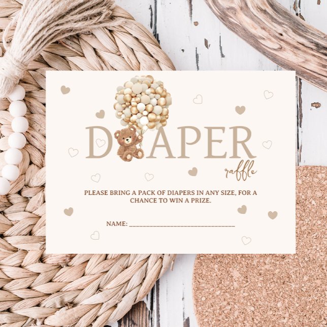 Teddy Bear Balloons Diaper Raffle Baby Dusche Begleitkarte (Von Creator hochgeladen)
