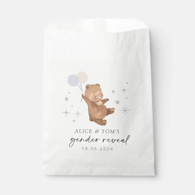 Teddy Bear Balloons Gender Reveal Geschenktütchen (Vorderseite)