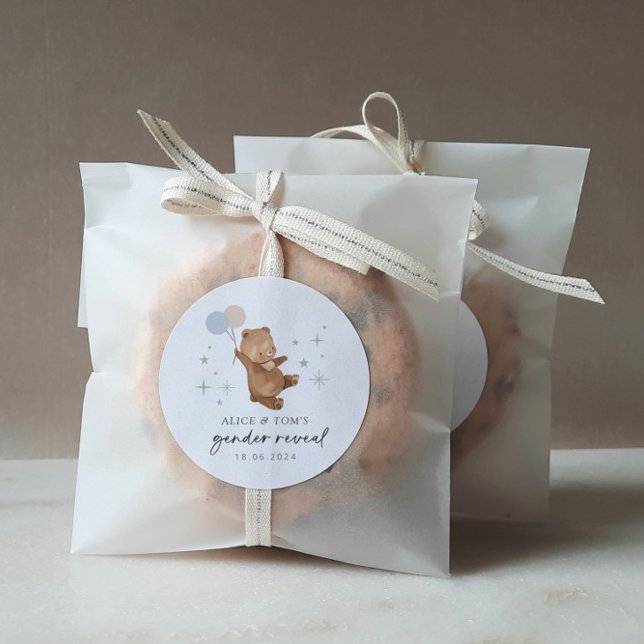 Teddy Bear Balloons Gender Reveal Runder Aufkleber (Von Creator hochgeladen)