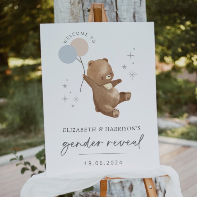Teddy Bear Balloons Gender Reveal Willkommenszeich Poster (Von Creator hochgeladen)