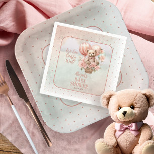 Teddy Bear Balloons Girl Bearly Wait Baby Shooter Serviette
