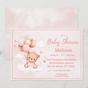 Teddy Bear Balloons Girls Baby Dusche Einladung