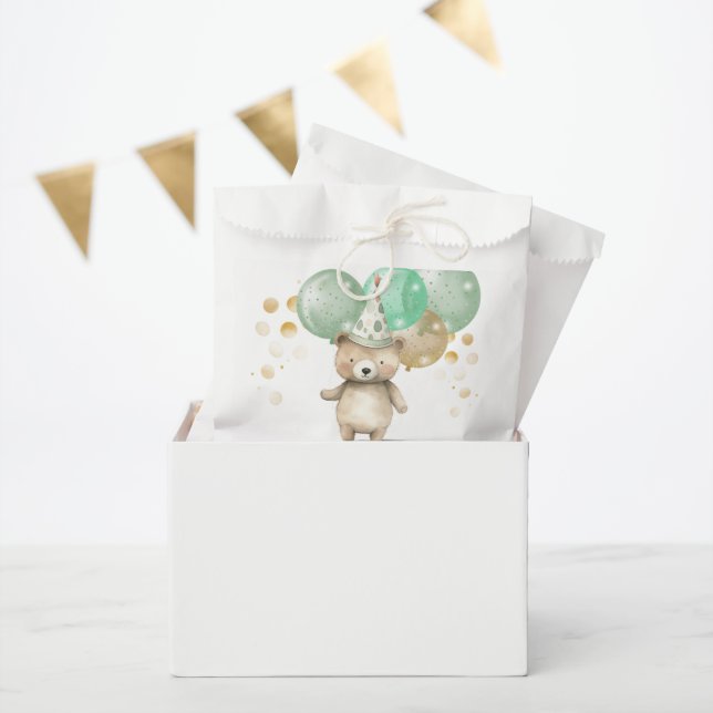 Teddy Bear Balloons Green Gold Baby Dusche Geschenktütchen (Party)
