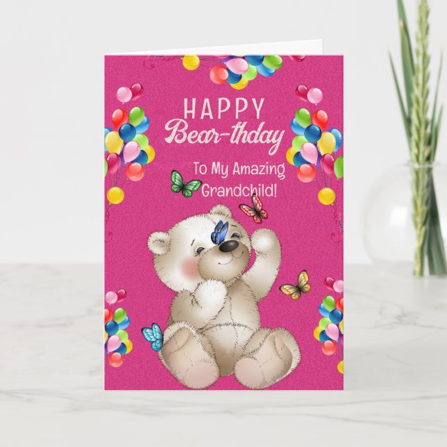 Teddy Bear & Balloons Karte (Vorderseite)
