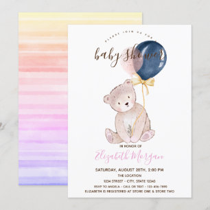 Teddy Bear Balloons Ombre Striped Baby Dusche Einladung