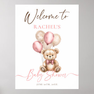 Teddy Bear Balloons Pink Baby Dusche Willkommen Poster