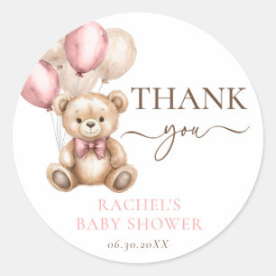 Teddy Bear Balloons   Pink Baby Girl Dusche Runder Aufkleber