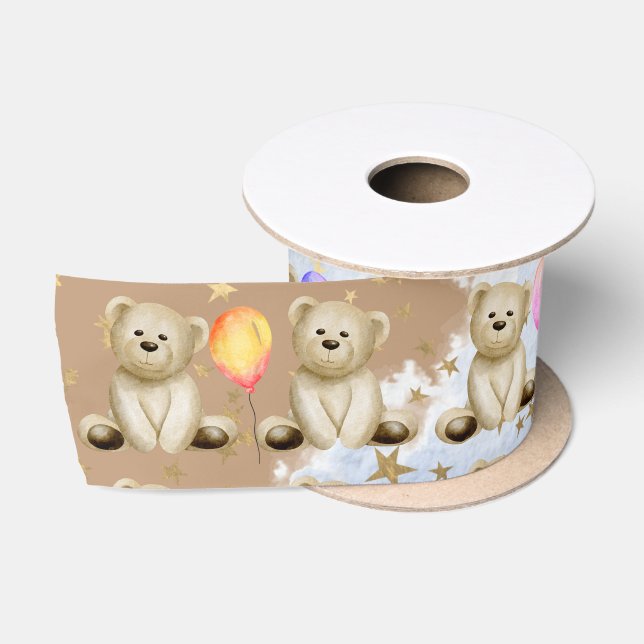Teddy Bear & Balloons Satin Ribbon Satinband (Spule)