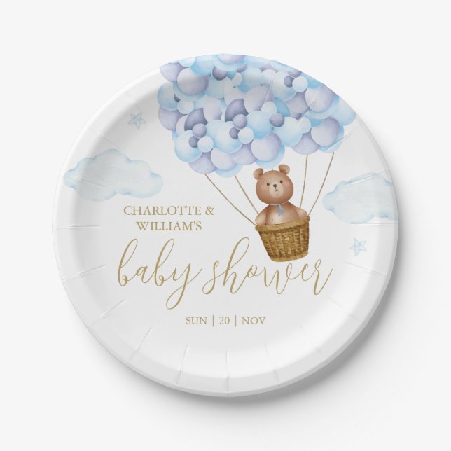 Teddy Bear Bear Bearly Wait Blue Boy Baby Dusche Pappteller (Vorderseite)