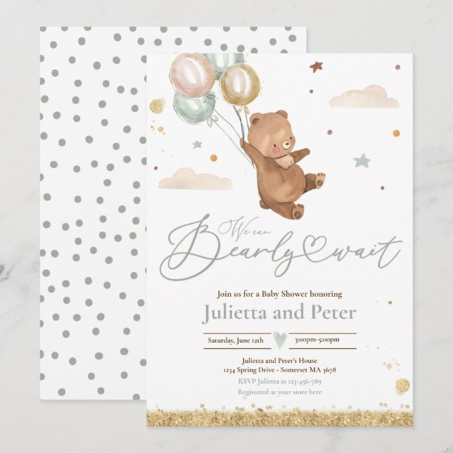 Teddy Bear Bear Bearly Wait Gender Neutral Baby Sh Einladung (Vorne/Hinten)
