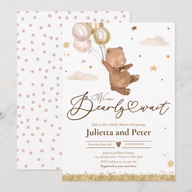 Teddy Bear Bear Bearly Wait Gender Neutral Baby Sh Einladung (Vorne/Hinten)
