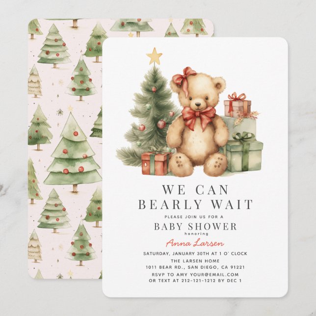Teddy Bear Bear Bearly Wait Holiday Girl Baby Dusc Einladung (Vorne/Hinten)