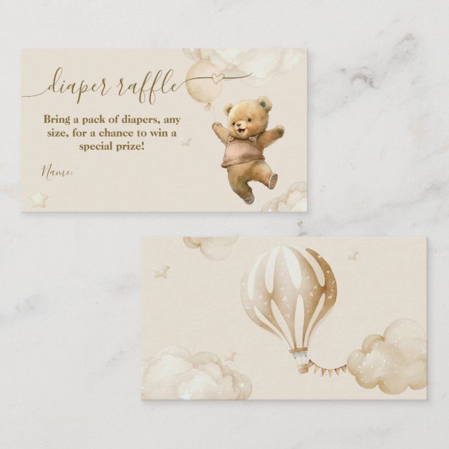 Teddy Bear Bearly Wait Air Ballon Babydusche Begleitkarte (Vorne/Hinten)